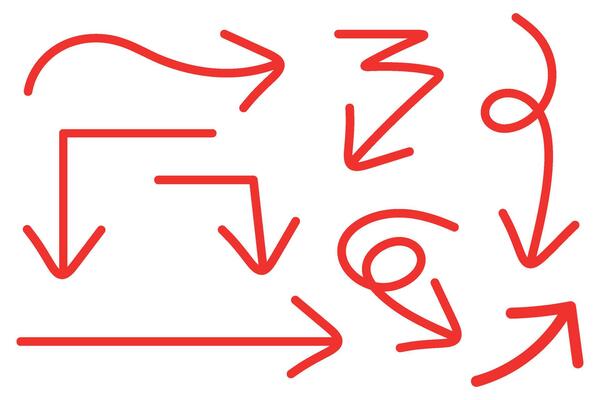 Set of red hand drawn arrows