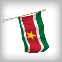 Realistic illustration of Suriname flags waving on the wall. The set is in the flag collection vector