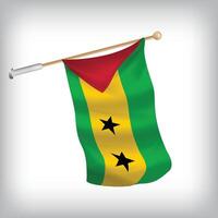 Realistic illustration of Sao Tome and Principe flags waving on the wall. The set is in the flag collection vector
