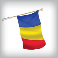 Realistic illustration of Romania flags waving on the wall. The set is in the flag collection vector