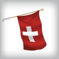 Realistic illustration of Switzerland flags waving on the wall. The set is in the flag collection vector