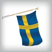 Realistic illustration of Sweden flags waving on the wall. The set is in the flag collection vector
