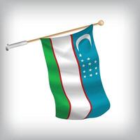 Realistic illustration of Uzbekistan flags waving on the wall. The set is in the flag collection vector
