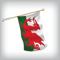 Realistic illustration of Wales flags waving on the wall. The set is in the flag collection vector