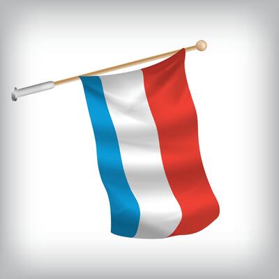 Realistic illustration of Luxembourg flags waving on the wall. The set is in the flag collection