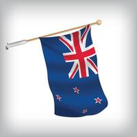 Realistic illustration of New Zealand flags waving on the wall. The set is in the flag collection vector