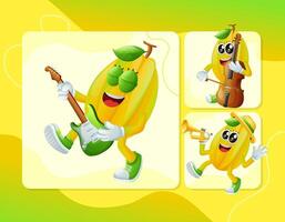 Cute starfruit characters playing musical instruments vector