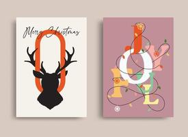 Simple and creative Christmas and New Year cards with reindeer and typography design vector