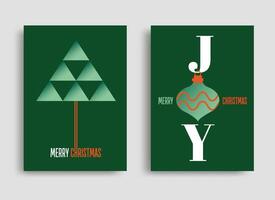 Simple and creative Christmas and New Year cards with ornament, Christmas trees, and typography on a green background vector