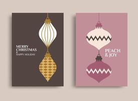 Set of greeting cards with Xmas decorations with simple ornament design vector