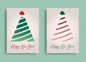 Christmas tree with Santa Hat Simple style on light brown background vector