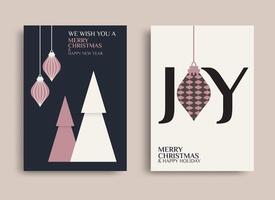 Simple and creative Christmas and New Year cards with ornament, Christmas trees, and typography vector