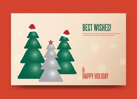 A Christmas card with three trees and a star on top. The card says Best Wishes and Happy Holidays vector