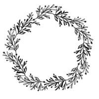 Circle eucalyptus wreath. Black and white frame for invite or card vector