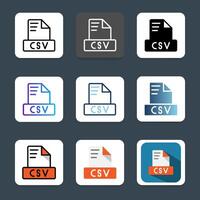 Set of csv file format icons for various document types, extensions, file types and spreadsheets. vector