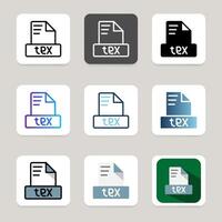 Set Latex file format icons, with different colors for quick identification, document, and file type. vector