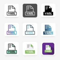 Set yaml file format icons. to clarify digital document types, file types, extensions and spreadsheets. vector