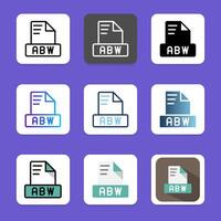 Set abw file format icons for digital purposes, extension, file type, document and folder. vector