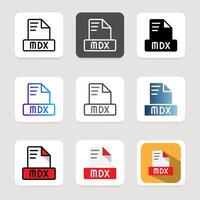 Set mdx file format icons for various file type, document and folder extensions. vector