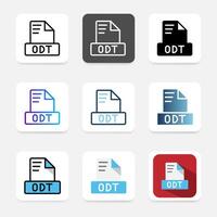 Set odt file format icons, covering various document types, extensions and file types. vector