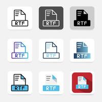 Set rtf icons file format for presentation purposes, documents, file types and extensions. vector
