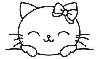A black and white drawing of a cat with a bow vector