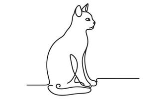 A cat is sitting on the floor in a line drawing vector
