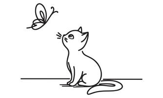 A cat and butterfly coloring page vector