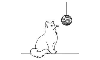 A cat is looking at a ball hanging from a string vector