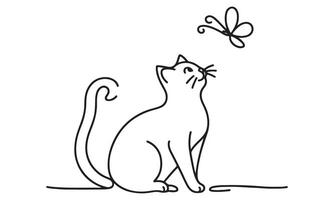A cat and butterfly coloring page vector
