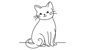 A cat is sitting on the floor in a line drawing vector