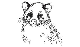 A drawing of a raccoon with a black outline vector