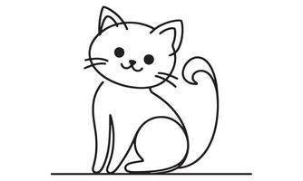A cat is sitting on the ground in a line drawing vector