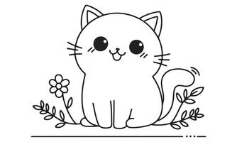 A coloring page with a cat sitting on the ground vector