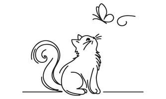 A cat and butterfly coloring page vector