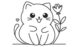 A cat with a flower in its mouth coloring page vector