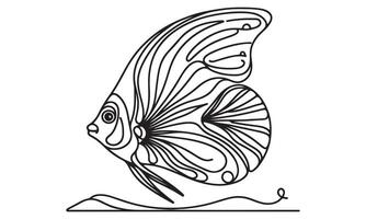 A black and white drawing of a fish with a long tail vector