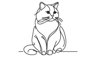 A cat is sitting on the ground in a line drawing vector