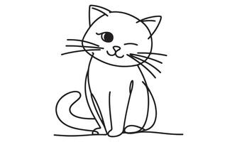 A cat is sitting on the ground in a line drawing vector