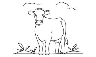 Cow in the field coloring page vector