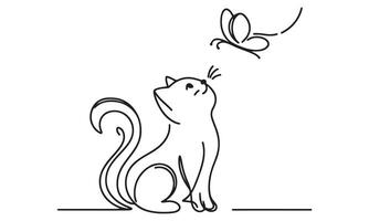 A cat and butterfly coloring page vector