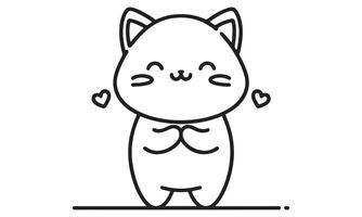 A black and white drawing of a cat with hearts vector