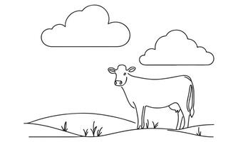 A cow is standing in the field coloring page vector