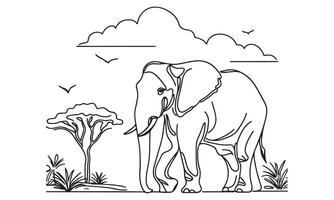 An elephant is standing in the wild coloring page vector