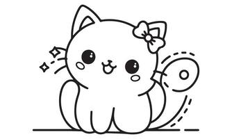 A cute cat coloring page with a bow on its head vector