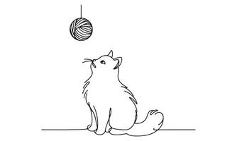 A cat is looking at a ball of yarn vector