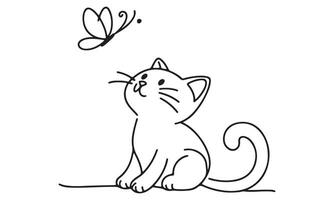 A cat and butterfly coloring page vector
