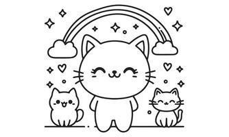A cat and two cats are standing in front of a rainbow vector