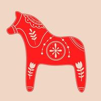 Doodle dala horse.Decorative Swedish element for Christmas, New Year design. Hand-drawn illustration isolated on beige background. illustration EPS10 vector