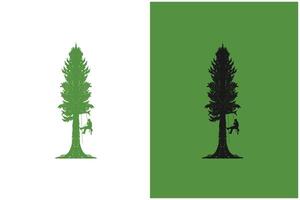 Tree cutting service logo design, Illustration of a Man Cutting a Tree vector